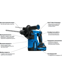 Купить Перфоратор DCUT SDS plus, бесщёточный, 21В, 3реж, 2Дж, 5500 уд/м, 2кг DCRJ0221 DCRJ0221-SP  в E-mobi