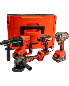 Купить Набор KINGQUEEN 4 пред, 2 АКБ, УШМ 125мм, Гайковерт 500Нм, Шуруповерт 50Нм, Перфоратор KQ-TS411 в E-mobi