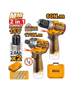Купить Набор INGCO 16В BL винтоверт 170Нм и шуруповерт 60Нм  INDUSTRIAL COSLI240968  в E-mobi