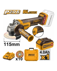 Купить Аккумуляторная угловая шлифовальная машина INGCO 20 В, 115/125 мм 1xАКБ 4.0 Ач и ЗУ кейс CAGLI2111561 в E-mobi