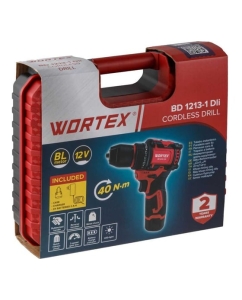 Купить Аккумуляторная дрель-шуруповерт WORTEX BD 1213-1 Dli в чем. 12В, 40Н*м, 2х2А*ч, БЗП 10 мм ЦЗ-0282071790  в E-mobi