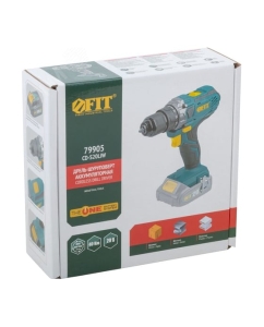 Купить Дрель-шуруповерт аккумуляторный FIT 20 В, 0-400/1400 об/мин, 40 Нм, 1,4 кг, рез. накл., без АКБ, коробка 79905  в E-mobi