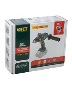 Купить Дрель-шуруповерт аккумуляторный FIT бесщеточный 20,0 В, 0-500/2000 об/мин, 100 Нм, рез. накл., коробка 79907  в E-mobi