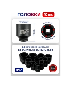 Купить Набор инструментов 15 предметов 3/4 (6 граней) YATAFORCE YF-6143-5MPB(66172)  в E-mobi