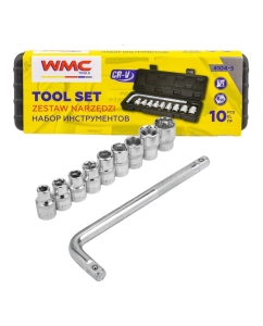 Купить Набор головок торцевых 6-гранных с Г-образным воротком WMC TOOLS 220мм 10пр. 1/2 (8, 10-14, 17, 19, 21мм) в пласт. кейсе WMC-4104-5(63421) в E-mobi