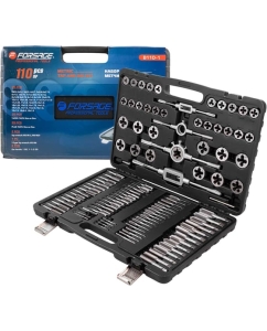 Купить Набор метчиков и плашек Forsage 110 предметов (2х0.4,3х0.5,4х0.7,5х0.8,6х0.75-1,8х0.75-1,25,9х0.75-1.25,10х0.75-1.5,11х0.75/1/1.25/1.5, 12х0.75-1.75,14х1-2,16х1-2,18х1.5) F-B110-1 New(50251) в E-mobi