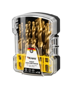 Купить Набор сверл-метчиков KRANZ (М3х1, М4х1, М5х2, М6х2, М8х2, М10х2), Р6М5, титан, 10 шт, KR-91-0699 в E-mobi