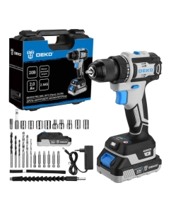Купить Дрель-шуруповерт DEKO аккумуляторная бесщеточная компактная DKCD20 PRO в кейсе, с набором оснастки 2 081-1191 в E-mobi
