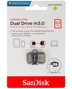 Купить Память OTG USB Flash 64 ГБ SanDisk Ultra Dual m3.0 [SDDD3-064G-G46] в E-mobi