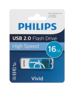 Память USB Flash PHILIPS VIVID2.0 Type-A, 2.0, 16 Gb, пластик, белый/синий | emobi