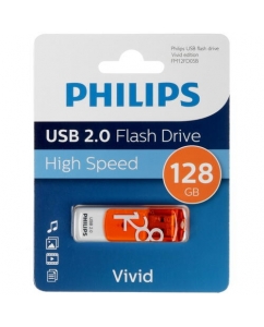 Память USB Flash PHILIPS VIVID2.0 Type-A, 2.0, 128 Gb, пластик, белый/оранжевый | emobi