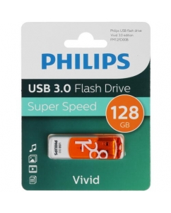 Память USB Flash PHILIPS VIVID3.0 Type-A, 3.0, 128 Gb, пластик, белый/оранжевый | emobi