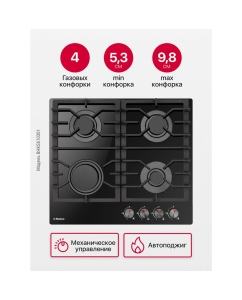 Купить Встраиваемая варочная панель газовая Hansa BHKS610301 черный  в E-mobi