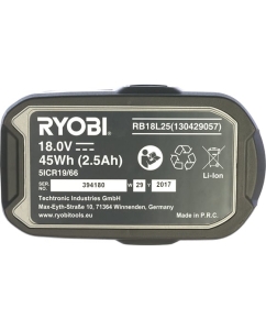 Купить Аккумулятор Ryobi ONE+ RB18L25 5133002237 (18 В; 2.5 А*ч; Li-Ion)  в E-mobi