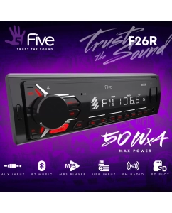 Купить Автомагнитола FIVE F26R (1din/красная/Bluetooth/USB/AUX/SD/FM/4*50)  в E-mobi