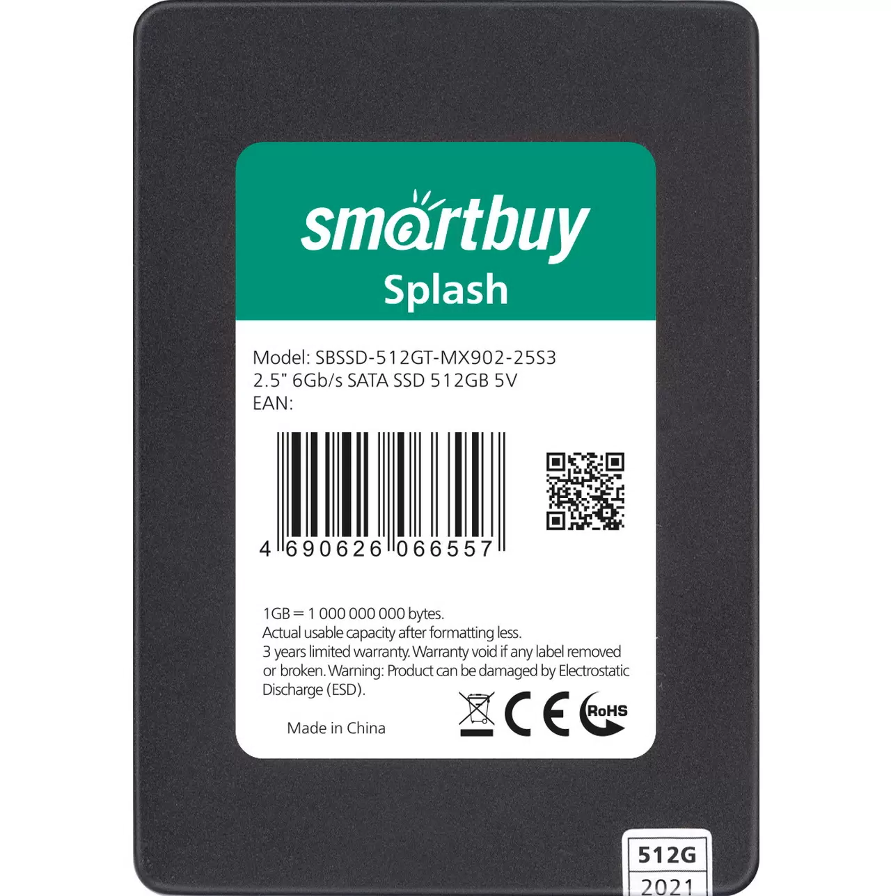 Купить SSD накопитель SmartBuy Splash mk1 2.5" 512 ГБ (SBSSD-512GT-MX902-25S3)  в E-mobi