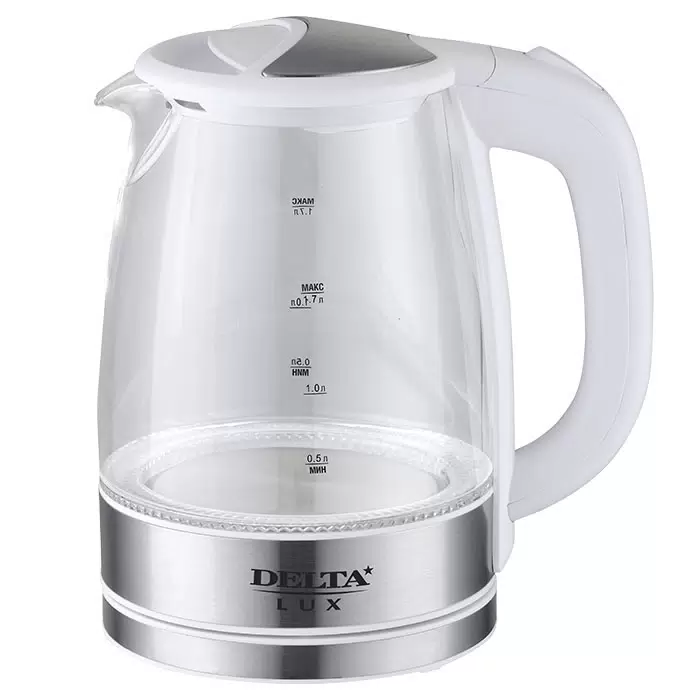 Купить Чайник электрический Delta Lux DL-1204W 1.7 л прозрачный, белый, серебристый  в E-mobi