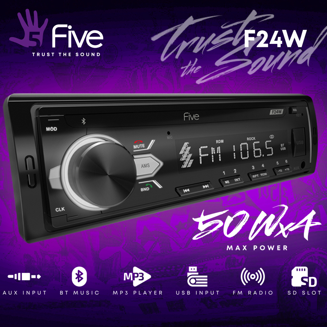 Купить Автомагнитола FIVE F24W (1din/белая/Bluetooth/USB/AUX/SD/FM/4*50)  в E-mobi