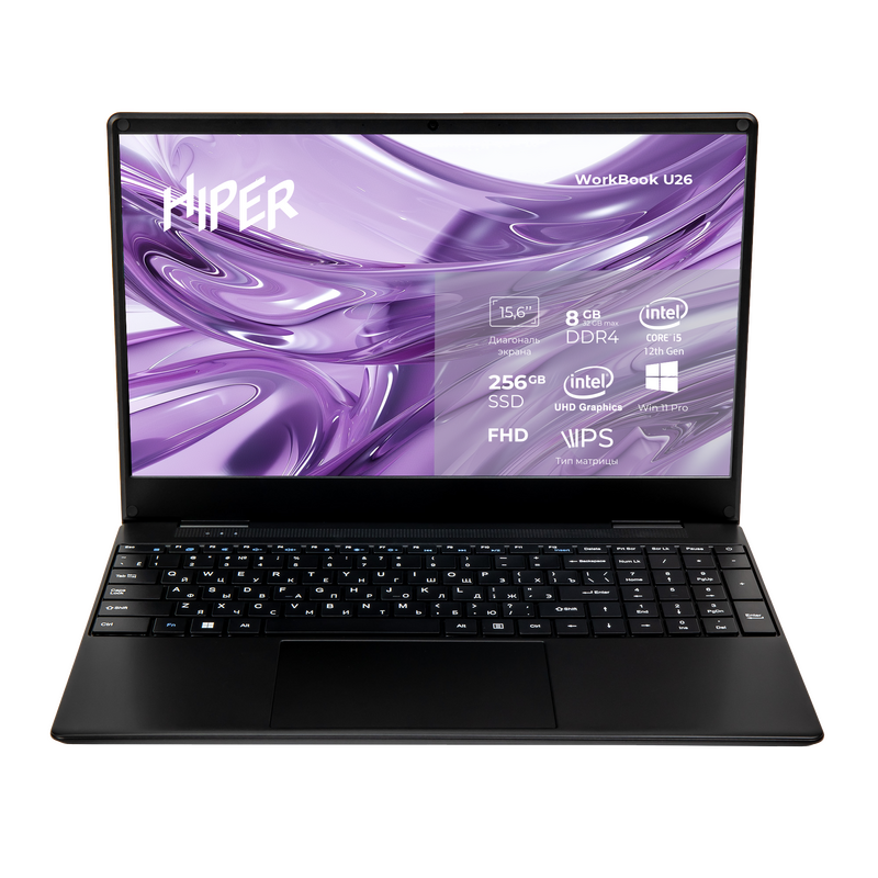 Купить Ноутбук HIPER Workbook U26 15.6"(1920x1080 IPS)/Intel Core i5 12450H(2Ghz)/8192Mb/256SSDGb/noDVD/Int:Intel UHD Graphics/Cam/BT/WiFi/70WHr/war 1y/1.5kg/Dark Grey/Win11Pro. / U26-15FII5124R8S2...  в E-mobi